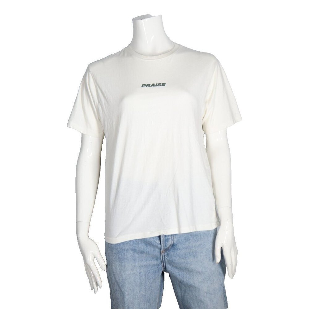 Praise Endurance Women's Small White Bernie T-Shirt Reflective Logo At Back Tee